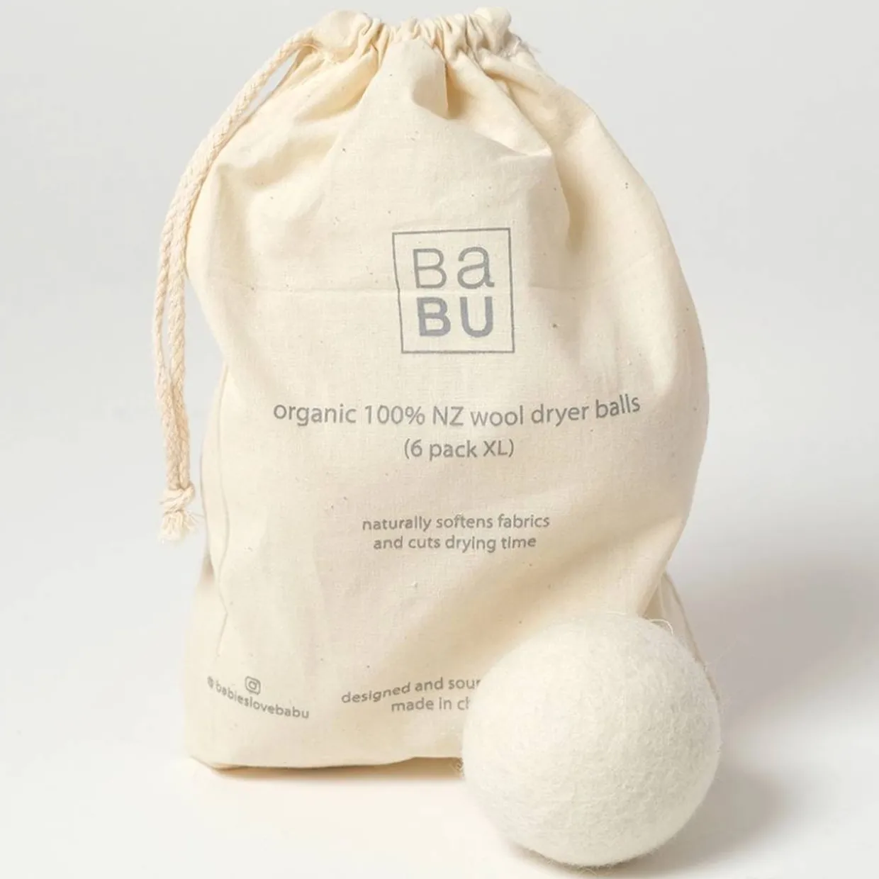 Babu NZ Wool Dryer Balls 6pk