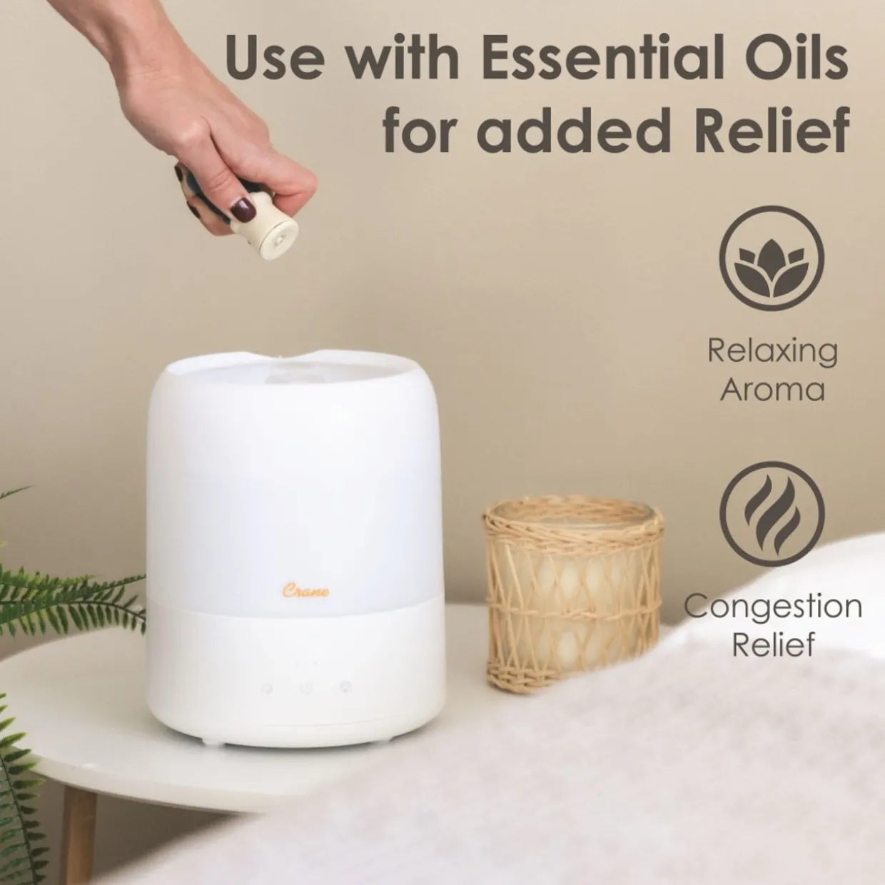 Crane 3 in 1 Cool Mist Humidifier, Aroma Diffuser & Sleep Support Light – 1.9L