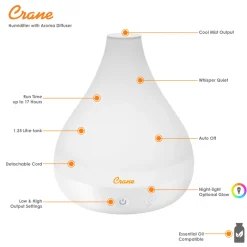 Crane Cool Mist Humidifier + Aroma Diffuser – 1.3L