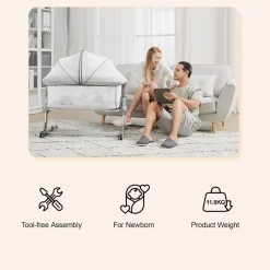 Unilove Hug Me Plus Airflow 3-in-1 Bedside Bassinet with Mosquito Net