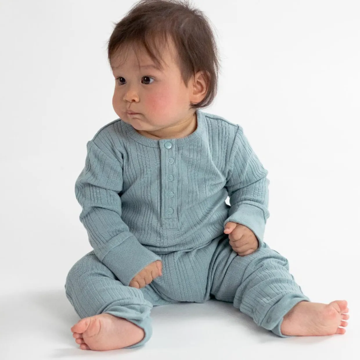 Woolbabe Merino/Organic Cotton Long Sleeve Henley Suit - Daydream Collection