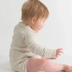 Woolbabe Merino/Organic Cotton Long Sleeve Henley Bodysuit - Daydream Collection